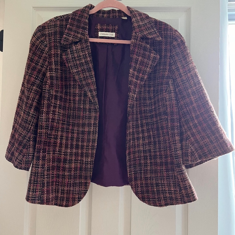 Coldwater Creek Career Blazer Size 16 Rainbow Wool Blend Tweed Jacket Lined